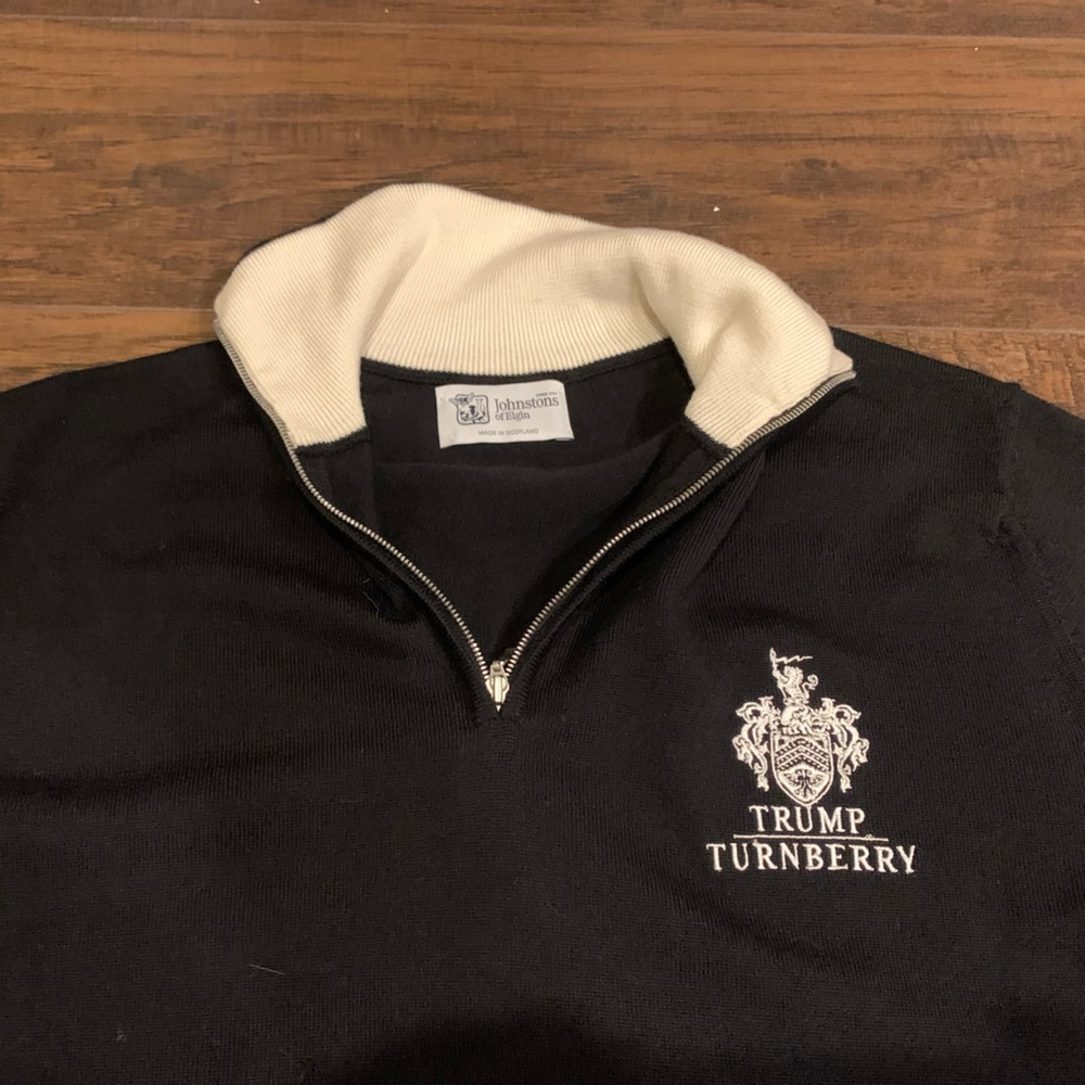 Johnstons of Eglin Mens XL 48" Wool Made in Scotland Carnoustie 1/4 Zip Sweater